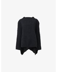 eem - Draped-Back Textured Woven Blouse - Lyst