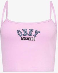 Obey - College Records Slogan-print Cotton-jersey Top - Lyst