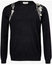 Alexander McQueen - Embroidered Crewneck Wool Knitted Jumper - Lyst