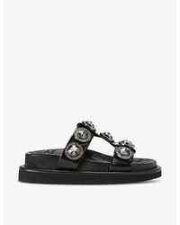 Kurt Geiger - Orson Crystal-Embellished Flat Leather Sandals - Lyst