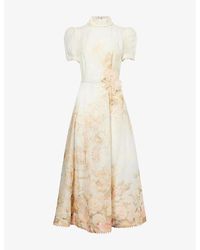 Zimmermann - Memento Picnic Linen And Silk Midi Dress - Lyst