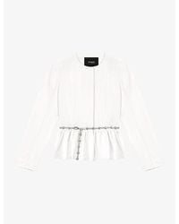 Maje - Cropped Jewelled-Belt Woven Jacket - Lyst