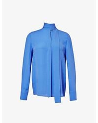 Valentino Garavani - High-neck Long-sleeve Silk Shirt - Lyst