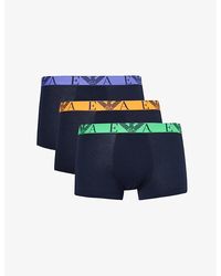Emporio Armani - Branded-waistband Pack Of Three Stretch-cotton Trunks X - Lyst