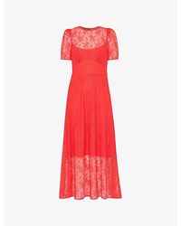 Whistles - Fay Lace-Embroidered Short-Sleeve Stretch-Woven Midi Dress - Lyst