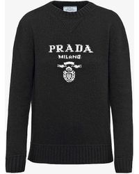 Prada - Logo-intarsia Cashmere And Wool-blend Sweater - Lyst