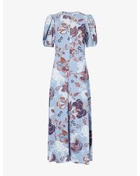 ME+EM - Paisley-Print Puff-Sleeve Crepe-Jersey Cotton Maxi Dress - Lyst