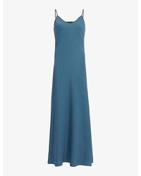 AllSaints - Bryony V-neck Bias-cut Recycled-polyester Midi Dress - Lyst