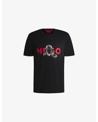 HUGO - Branded-Print Short-Sleeved Cotton-Jersey T-Shirt - Lyst