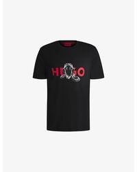 HUGO - Branded-Print Short-Sleeved Cotton-Jersey T-Shirt - Lyst