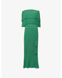 eem - Off-Shoulder Pleat Woven Midi Dress - Lyst