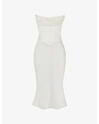 House Of Cb - Sienna Strapless Corseted Stretch-Satin Midi Dress - Lyst