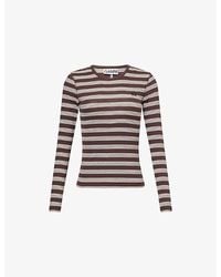 Ganni - Striped Long-Sleeve Cotton-Rib Top - Lyst