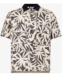 Sacai - Leaf-print Contrast-collar Cotton Shirt - Lyst
