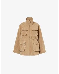 The Couture Club - Ruched-Waist Funnel-Neck Faux Suede Jacket - Lyst
