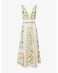 Barbour - X Farm Rio Scalloped Petal Linen-And-Cotton Midi Dress - Lyst