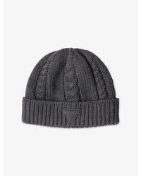 Prada - Discreet Triangle-Logo Wool Beanie - Lyst