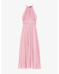 Maje - High-Neck Pleated Woven Maxi Dress - Lyst