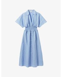 Claudie Pierlot - Striped Shirred-Waist Cotton-Blend Midi Dress - Lyst
