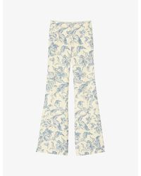 Sandro - Floral-print High-rise Linen-blend Trousers - Lyst