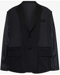Sacai - Notched-lapels Contrast-sleeve Relaxed-fit Woven Jacket - Lyst