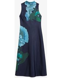 Ted Baker - Vy Timava Floral-print Cowl-neck Woven Midi Dress - Lyst