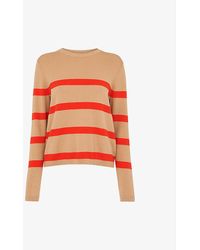 Whistles - Stripe-detail Crew-neck Knitted Cotton Jumper - Lyst