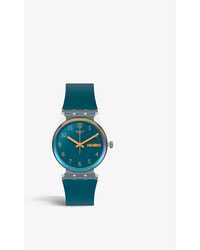 Swatch Mens Blue Ge721 Blue Away Silicon-strap Quartz Watch