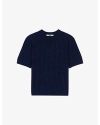 Maje - Short-Sleeved Rhinestone-Embellished Wool-Blend Jumper - Lyst