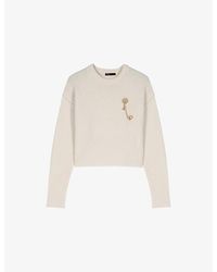 Maje - Boxy Floral-Brooch Wool And Cashmere-Blend Jumper - Lyst