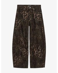 AllSaints - Sadie Leopard-Print Barrel-Leg Denim Jeans - Lyst