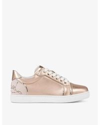 Christian Louboutin - Fun Vieira Crystal-embellished Metallic-leather And Suede Low-top Trainers - Lyst