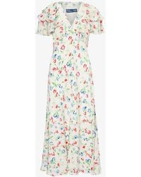 Polo Ralph Lauren - Floral-print Frilled-sleeve Silk Midi Dress - Lyst