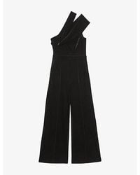 Reiss - Daria One-Shoulder Stretch-Velvet Jumpsuit - Lyst