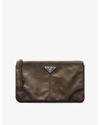 Prada - Leather Logo-Embellished Leather Pouch - Lyst