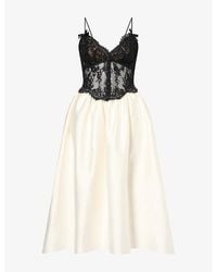 Self-Portrait - Lace-Bodice Flared-Skirt Taffeta Midi Dress - Lyst