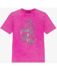 Maje - Rhinestone-embroidered Short-sleeve Cotton T-shirt - Lyst