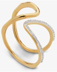 Monica Vinader - Riva 0.04ct Diamond And 18ct Yellow Gold-plated Vermeil Sterling Silver Open Ring - Lyst