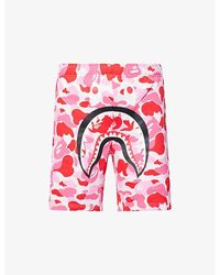 A Bathing Ape - Camo Shark Printed Cotton Sweat Shorts - Lyst