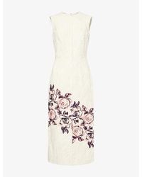 Erdem - Embroidered Sleeveless Cotton And Linen Midi Dress - Lyst