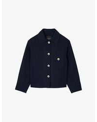 【海外限定】Sandroジャケット☆Chest-Pocket Cropped Cotton-Bl Sandro Logo-patch Cotton-blend Jacket in Natural | Lyst
