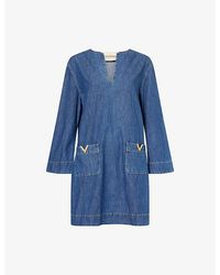 Valentino - V Hardware Denim Midi Dress - Lyst