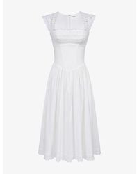 House Of Cb - Fiorella Broderie Anglaise-Trim Stretch-Cotton Midi Dress - Lyst