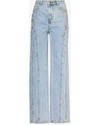 Self-Portrait - Rhinestone-embellished Faded-wash Straight-leg Jeans - Lyst
