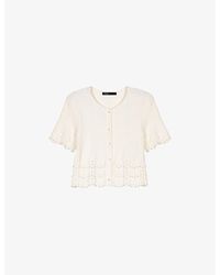Maje - Round-Neck Short-Sleeve Embroidered Stretch-Knit Cardigan - Lyst