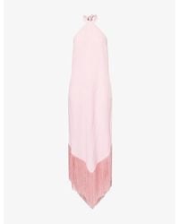 ‎Taller Marmo - Nina Fringed Halterneck Satin Maxi Dress - Lyst