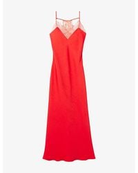 Claudie Pierlot - Sleeveless Lace-Trim Satin Maxi Dress - Lyst