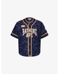 A Bathing Ape - Logo-Embroidered Camo-Print Cotton Baseball Shirt - Lyst