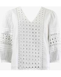 Ro&zo - V-neck Broderie Cotton Top - Lyst
