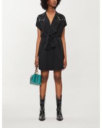 Sandro Stud-trim Woven Mini-dress - Black